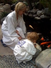 Taking time to view the Koi fish at Ten Thousand Waves Onsen Taking Time to View the Koi at Ten Thousand Waves Onsen