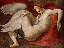 Zeus, disguised as a swan seduces Leda, the Queen of Sparta. A sixteenth century copy of the lost original by Michelangelo. Zeus, disguised as a swan seduces Leda, the Queen of Sparta. A sixteenth century copy of the lost original by Michelangelo.