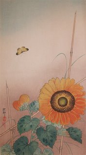 Koson, Small Butterfly And Sunflower - woodblock print Koson, Small Butterfly And Sunflower - woodblock print