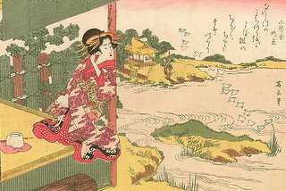 zen garden from tea house, Eizan (1787-1867), Noda River Ukiyo-e