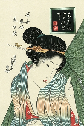 Choose a Gentle Chime Alarm Clock - Eisen Keisai, Woman Getting out of a Mosquito Net Choose a Gentle Chime Alarm Clock - Eisen Keisai, Woman Getting out of a Mosquito Net