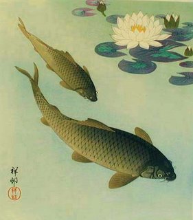 Breathing Exercise for Relaxation: Ohara Koson (Shoson). 1877-1945 two carp and white lotus 1933 Breathing Exercise for Relaxation: Ohara Koson (Shoson). 1877-1945 two carp and white lotus 1933